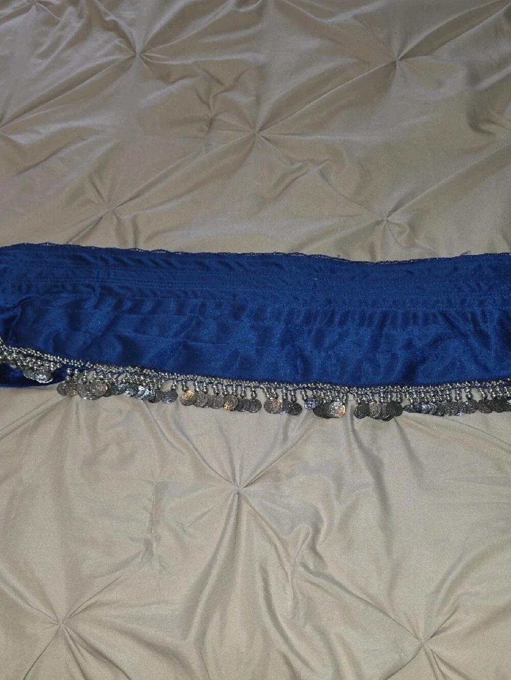 +Blue Coin Fringe Belly Dance Hip Scarf with Multicolor Gems